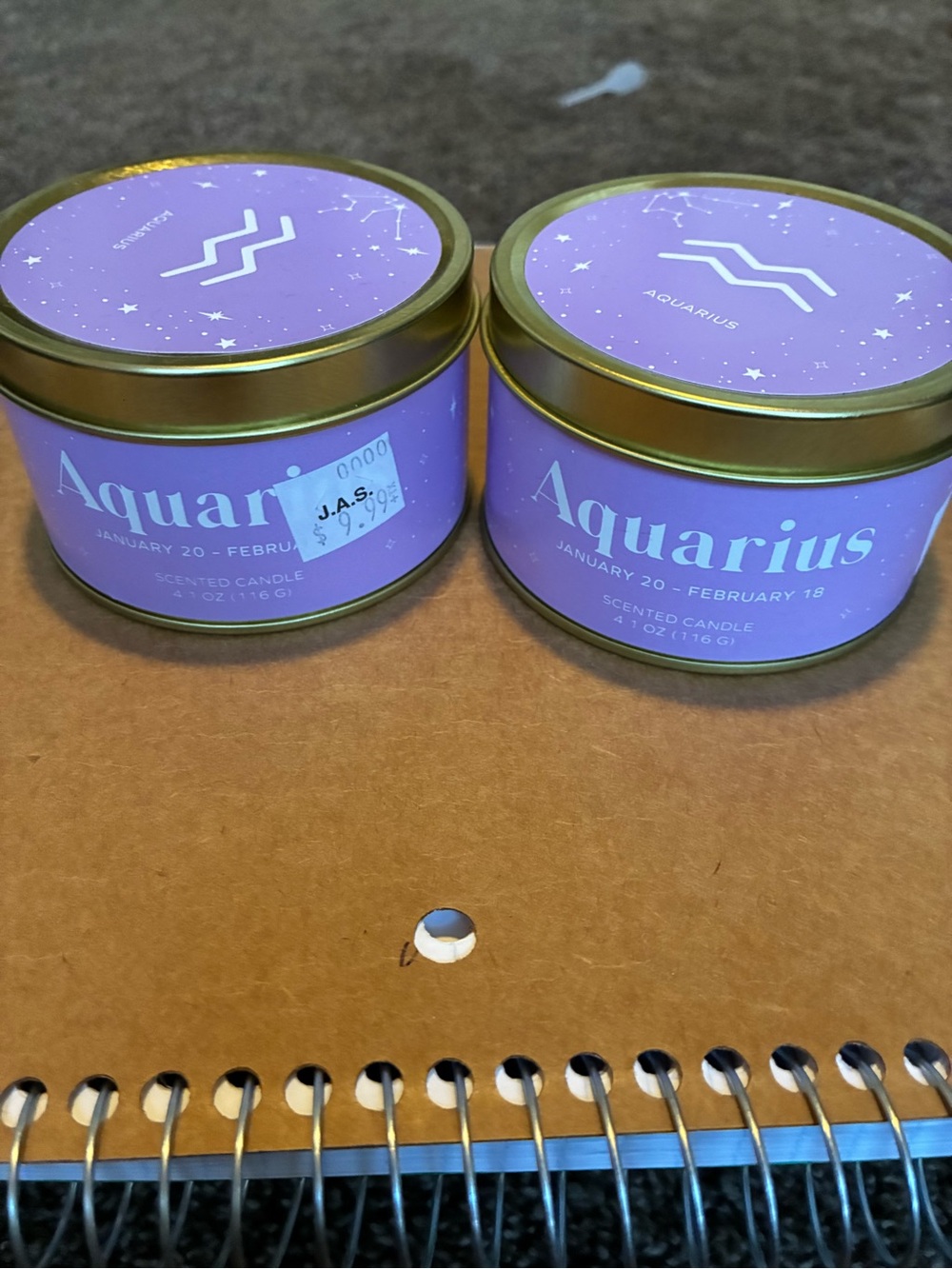 Aquarius Zodiac Scented Candle Tin - Purple